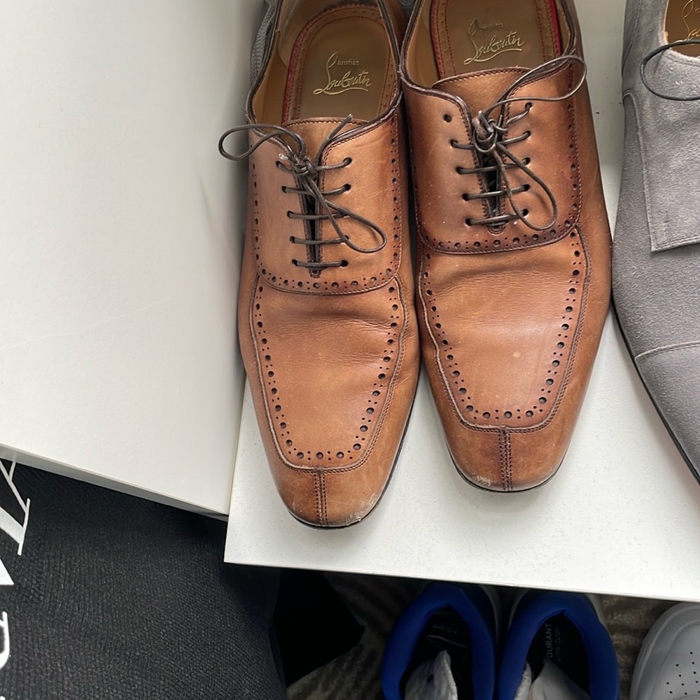 Christian Louboutin Brown Leather Oxfords with Brogue Detailing
